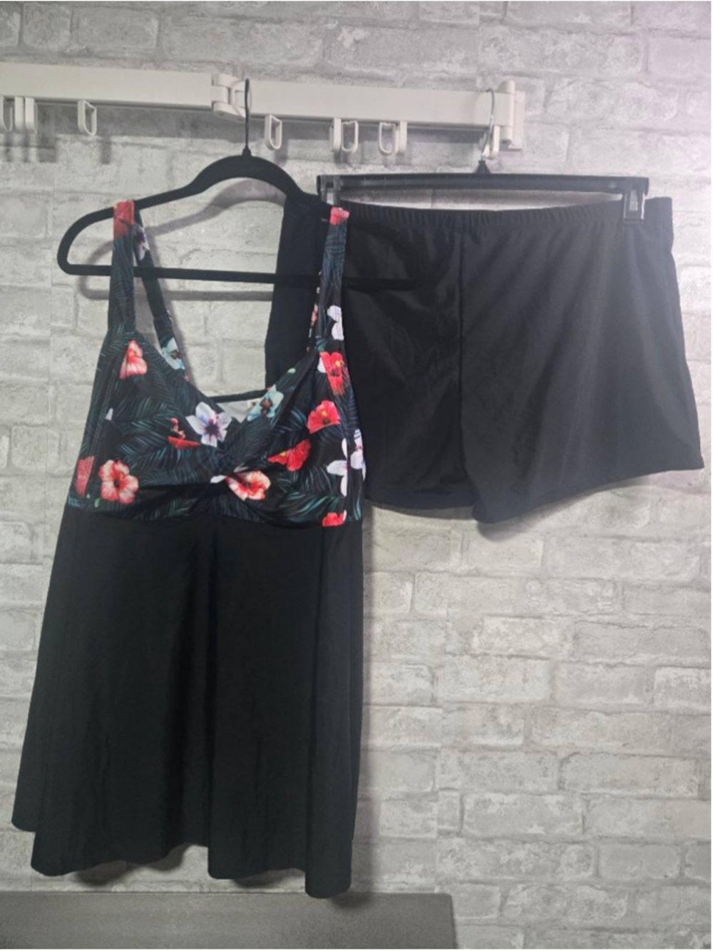 Women's AQUA EVE Plus Size 22W Black Floral Tankini Swimsuit